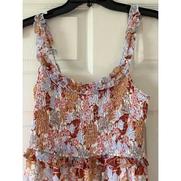 ASTR The Label Women's XS Floral Smocked Tiered Midi Dress Multicolor‎ - Picture 2 of 11
